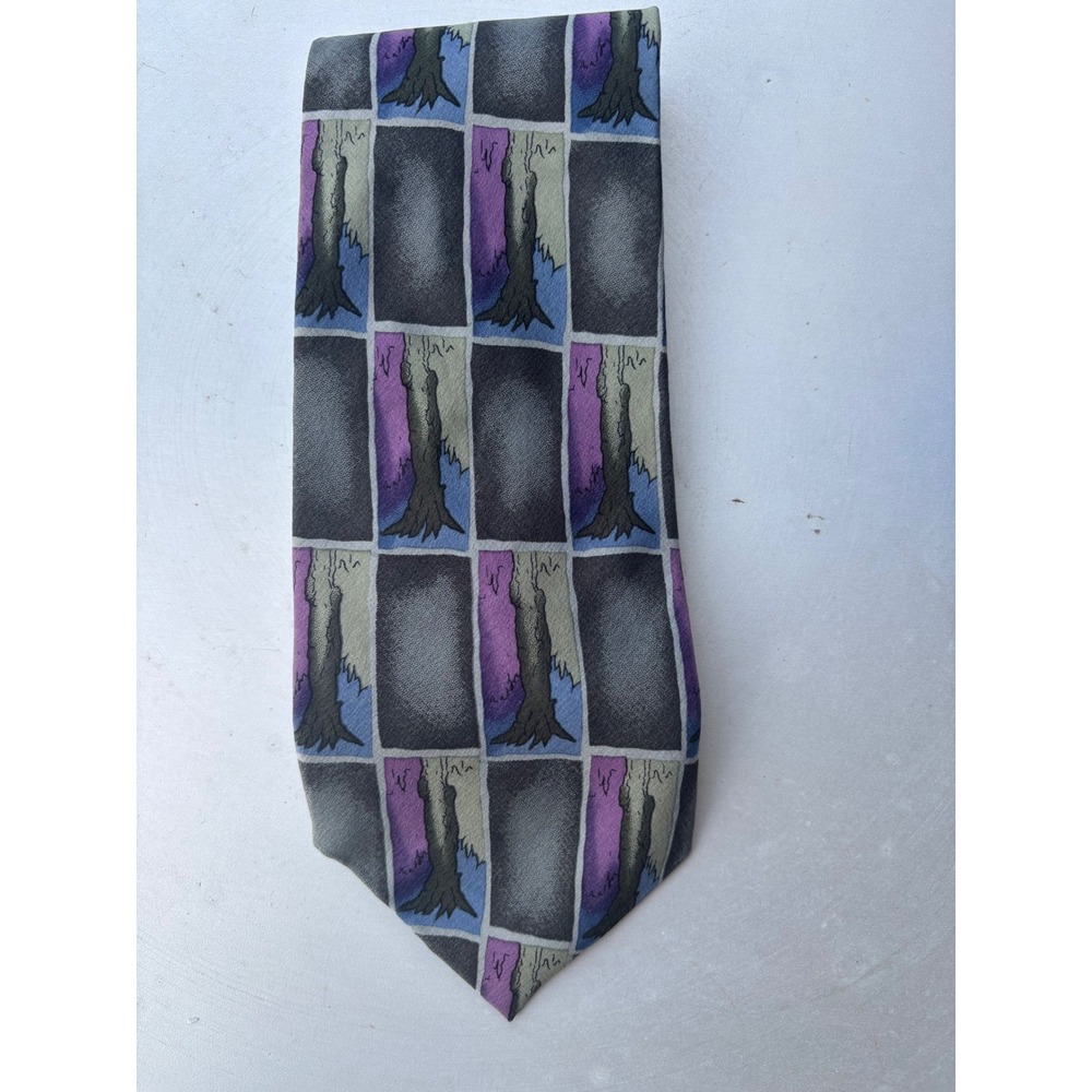 J. Garcia Mens Silk Necktie Abstract Tree Grid Pattern Purple Grey Art Series‎